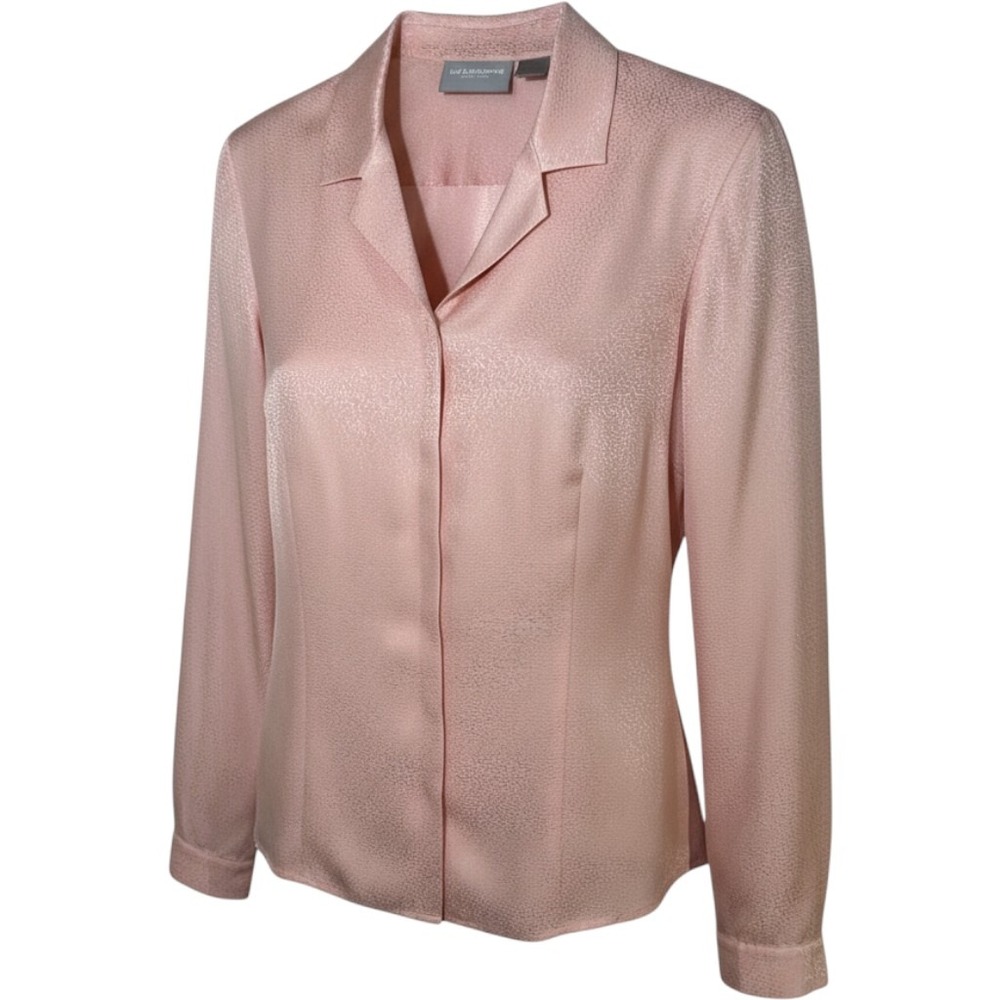 Liz Claiborne Blouse Womens 4 Pink Jacquard Button Down Long Sleeve Animal Print